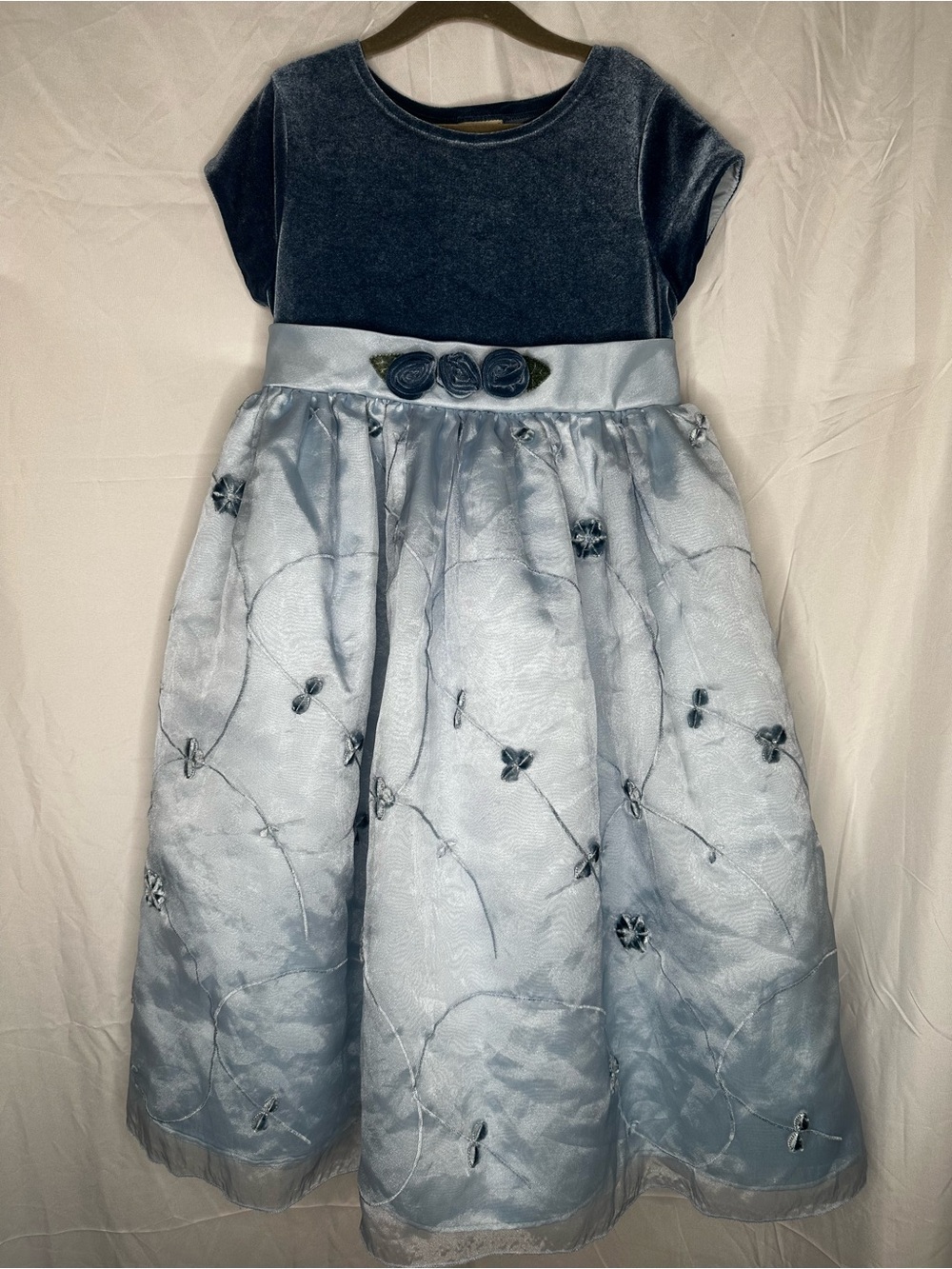 Marmellata Girls Size 6X Blue Velvet Floral Special Occasion Dress - EUC